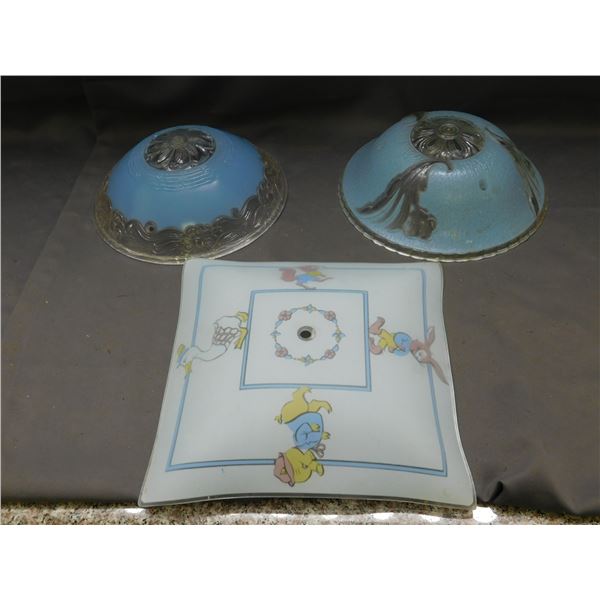 Lot of 3 Ceiling Light Shades Blue, Cartoon