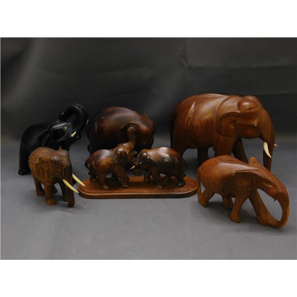 Lot of 6 Vintage Wooden Hand Carved Elephant Figurines Sculptures