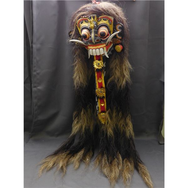 Ranga Indonesian Balinese Tribal Mask with Horse Hair Ceremonial Dancing Mask