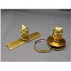 Image 1 : Pair of Vintage Brass Owl Desk Set 6" Ruler, Pull Out Magnifying Glass