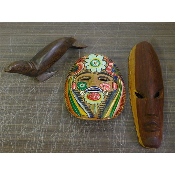 3pcs Wooden Wall Masks, Seal