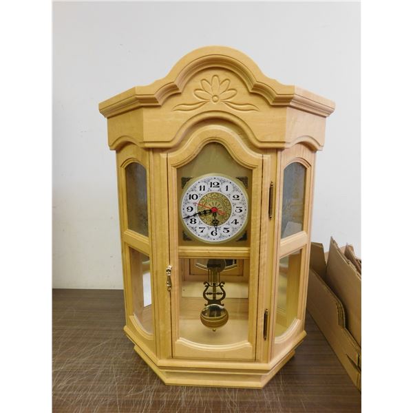 Solid Wooden Curio Wall Clock Cabinet