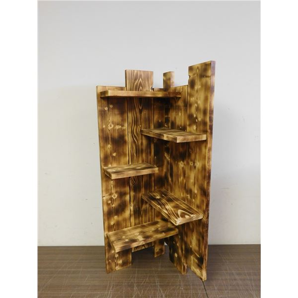 Wooden Corner "Whatnot Shelf" Burnt Pine