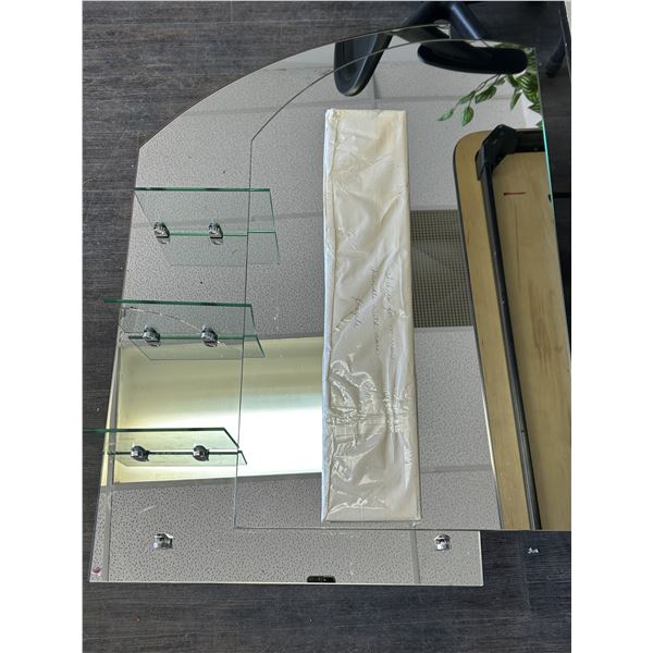 Large Glass Bathroom Vanity Wall Mirror with Glass Shelves *cracked*