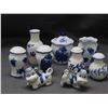 Image 1 : Lot of 9pcs Blue and White Salt and Pepper Shakers, Cream and Sugar unmarked
