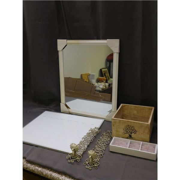 Lot of Whiteboard, Mirror, Wooden Box, Wall Sconces, Candles