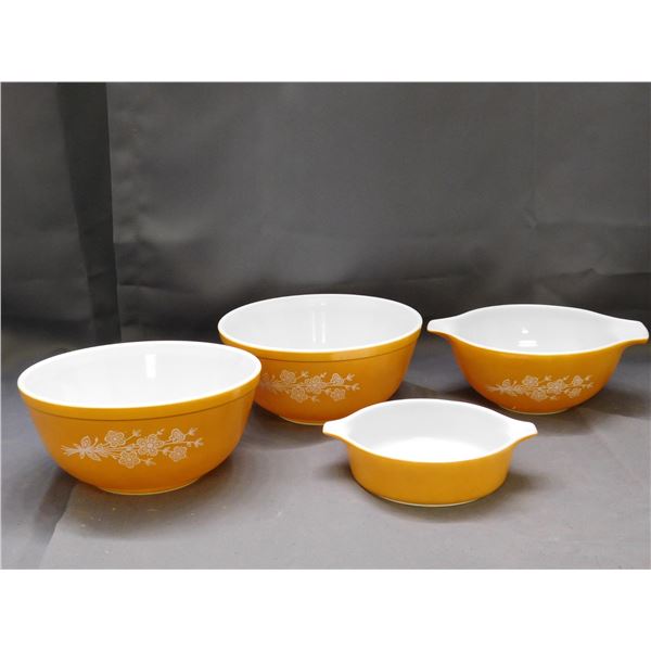 Lot of 4 Pyrex Butterfly Gold Mixing Bowls, Cinderella Bowl
