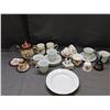 Image 1 : Lot of Fine Bone China Porcelain Tea Cups, Saucers, Bells, Plates, Pot, Trinket Box