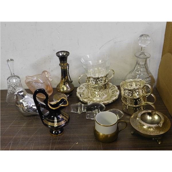 Lot of Metal & Glass Vase, Cups, Decor, Trinkets