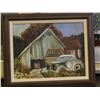 Image 2 : Lot of 3 Original Artist Signed Dawson Framed Paintings Landscape, Cabins, Cars