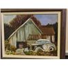 Image 4 : Lot of 3 Original Artist Signed Dawson Framed Paintings Landscape, Cabins, Cars