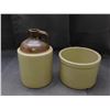 Image 3 : Lot of 2 Stoneware Crocks 2 Quart Low / Butter Crock and 1 Quart Whisky Jug