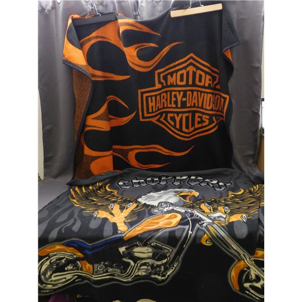 Lot of 2 Harley Davidson and Chopper Fleece Throw Blankets