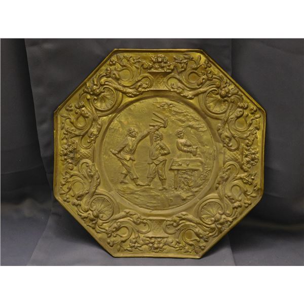 Vintage Antique Copper Wall Hanging Embossed Plate 17" x 16"