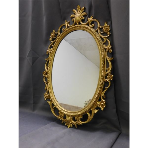 Vintage MCM Syroco 1967 Gold Tone Ornate Frame Oval Mirror 28"