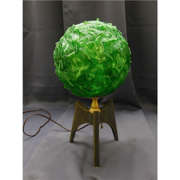 Vintage MCM Spaghetti Ribbon Table Lamp Green *work* 16" tall