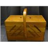 Image 1 : Fold Out Wood Tiered Sewing Basket Box with Craft / Sewing / Seamstress Items