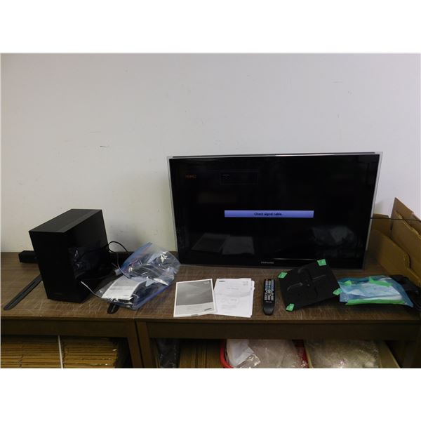 Samsung 40" Flatscreen TV With Wall Mount, Wireless Sound Bar, Speaker, Paperwork, Remote