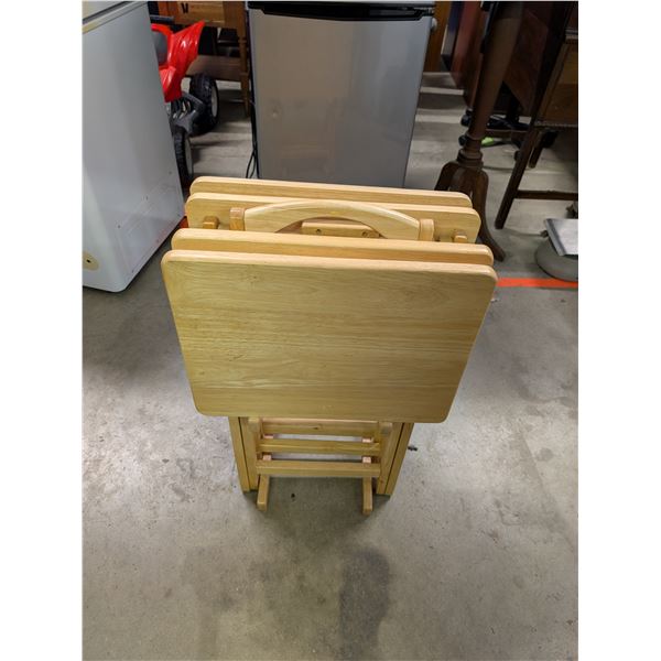 Set of 4 Solid Wood Folding TV Tray Tables with Stand