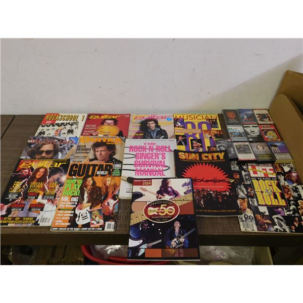 12 Rock and Roll Mags and Books, plus 10 Cassettes.