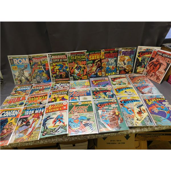 Lot of 30 Fantastic Four, Superman, Action Comics, Iron Man, Conan, ROM