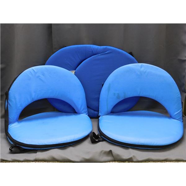 Lot of 3 Camping Outdoor Ground Level Round Fold-Out Chairs