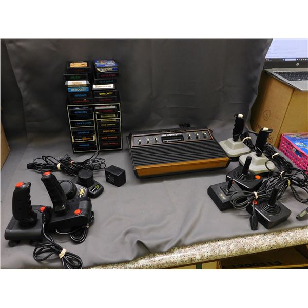 Vintage Atari 2600 Wood Panel 6 Switch Game Console with 9 Joysticks/ Controllers, 26 Games, Power