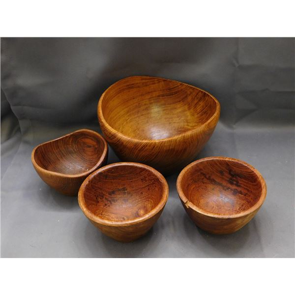 Genuine Teak Wooden Salad Bowl & 3 Serving Bowls  Thailand