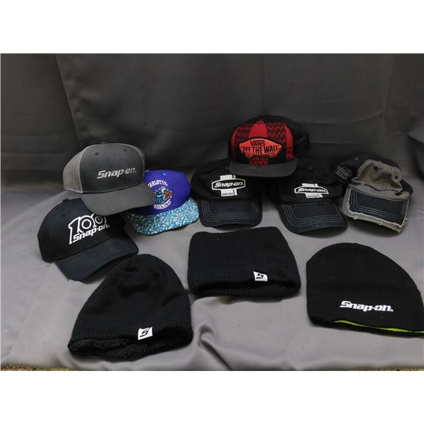 Lot of 10 Mostly Snap-On Baseball Caps and Toques, Hats, Neck Scarf