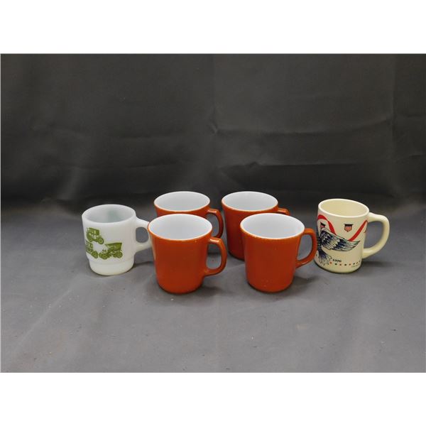 Lot of 6 Corning Mugs Burnt Orange, USA, Fire King Milk Glass