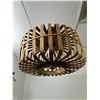Image 2 : Wooden MCM Woven Ceiling Fixture 3-bulb Chandelier