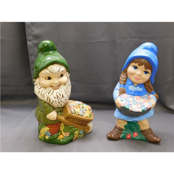 Pair of Ceramic Garden Gnomes 16"