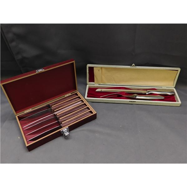 Lot of Steak Knives and Stainless Steel Carving Set