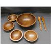 Image 1 : Wooden Salad Server Bowl, Fork and Spoon and 4 Bowls