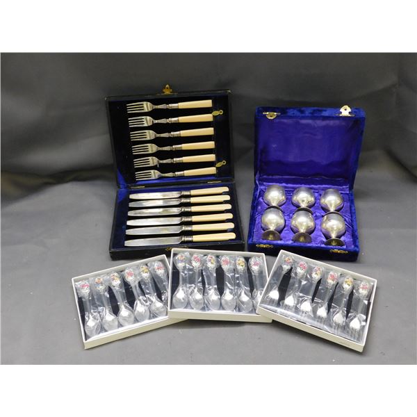 Tea Spoons and Small Forks with Porcelain Handle Designs, Small Goblets and Cutlery Flatware Set