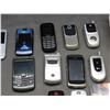 Image 3 : Lot of 12 Vintage Flip Phones, Blackberry Cell Phones, Charging Cables, Etc