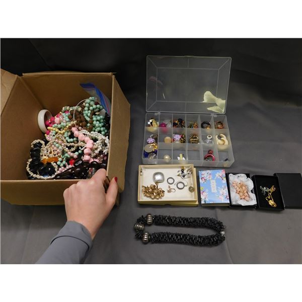 Box of Costume Jewelry Beads, Necklaces, Cuffs, Earrings, Parts Pieces Etc