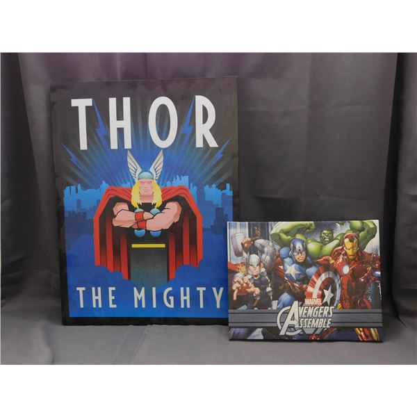 Lot of 2 Canvas Printed Superhero Marvel Artwork The Avengers, Thor