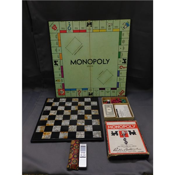 Vintage Monopoly 1930s Board Game, Stone Chess Checkers Boar, SONY Handheld Recorder