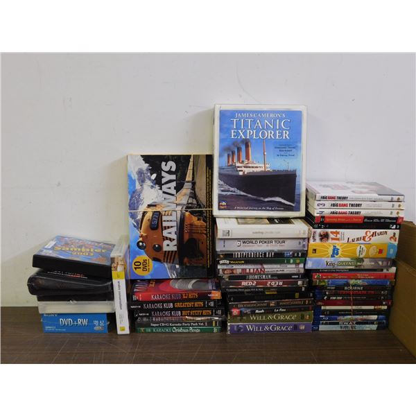 Large Lot of Assorted Movies, DVD Box Sets, Blu-Ray Movies, Karaoke CDs