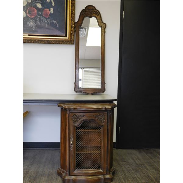 Vintage Wooden Entryway Cabinet and Wall Mirror