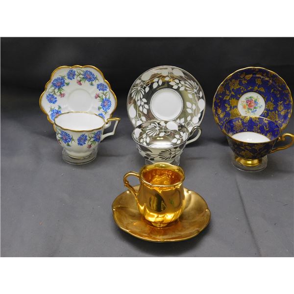 Lot of 4 Tea Cups and Saucers Tuscan, Royal Chelsea, Salisbury