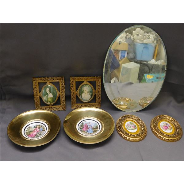 Lot of 7 Framed Vintage Antique Style Wall Art, Mirror