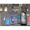 Image 2 : Lot of Assorted Silver Plate Collectible Souvenir Travel Spoons, Serving Spoons, Forks, Tongs, etc