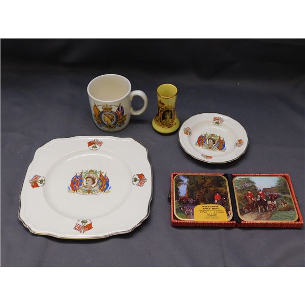 Lot of Royal Family Coronation of the Queen Dishes, Mug, Vase, Coasters