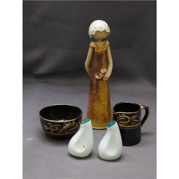 Lot of 5pcs Trinkets Cream and Sugar, Salt and Pepper, Figurine