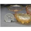 Image 3 : Pink Glass Footed Dish and Bowl, Carnival Glass Oval Dish, Salt and Pepper, Embossed Glass Bird