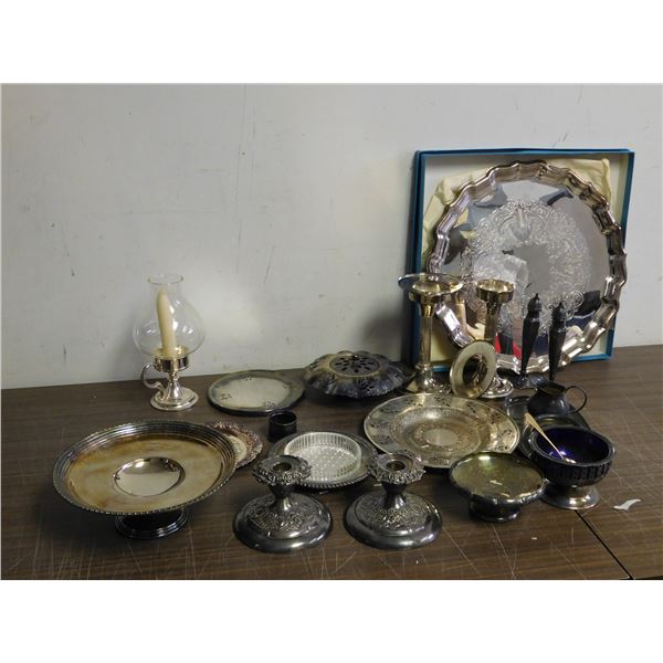 LARGE Lot of Silverplate Serving Ware Plates, Bowls, Candle Holders, Etc