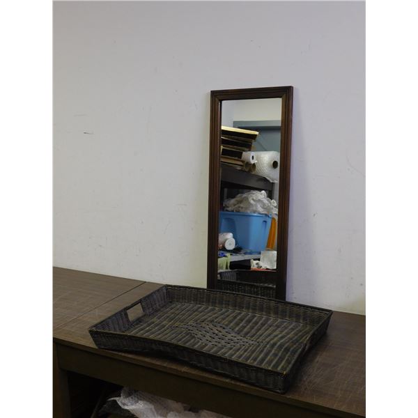 Large Rectangular Woven Basket and Wall Mirror