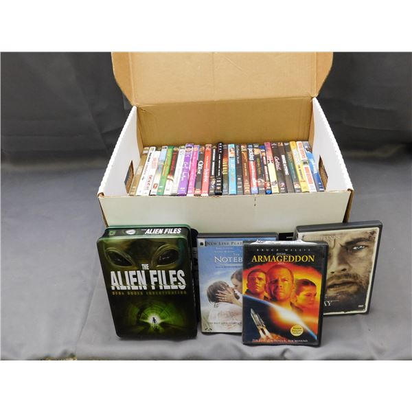 Box of 47 DVDs Romance, Disney, Action, Comedy Jackass, Tarzan, The Notebook, Iron Man, etc